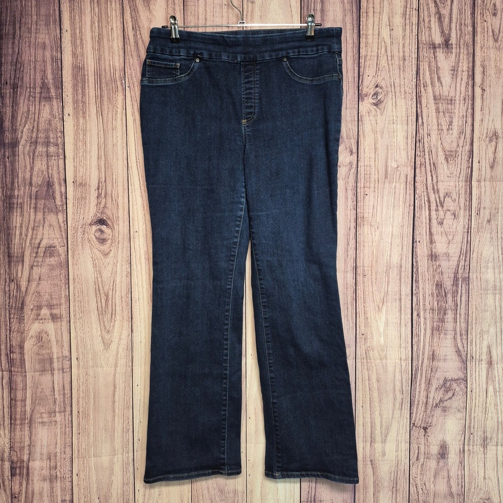 Chicos Womens Size 2R (12R) Pull On Slim Boot Jeans Dark Indigo Blue Stretch